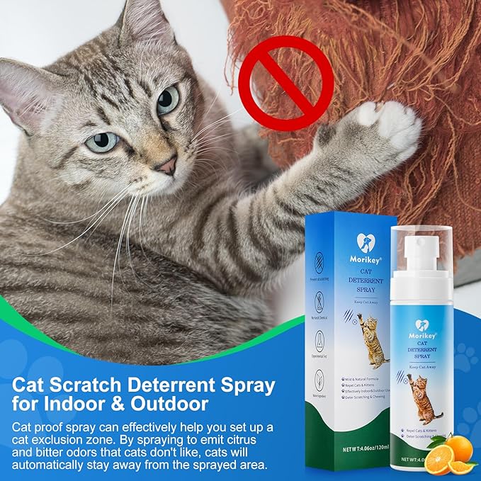 Cat Deterrent Spray, Natural Cat Repellent Spray for Indoor & Outdoor, Anti-Scratch Deterrent for Furniture, Sofas, Rugs, Curtains, Plants, Alcohol-Free, for Kittens and Cats 4.06 Oz