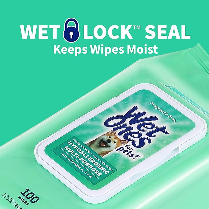 Wet Ones for Pets Hypoallergenic Multi-Purpose Dog Wipes with Vitamins A,C & E,Fragrance-Free Hypoallergenic Dog Wipes for All Dogs Wet Ones Wipes Multipurpose (FF14364PCS12)(Pack of 12,1200 Count)