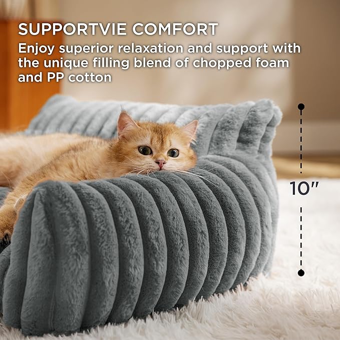 Bedsure ComfyFleece™ Cute Cat Couch for Pets - As Seen on TV on Good Day New York, Small Medium Dog Bed, Supportive Couch Bed for Small Dogs, 30 Inch, Warm Grey
