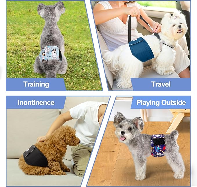 5 Pack Dog Diapers Male Reusable, Premium Belly Bands for Dogs, High Absorbing Male Dog Pee Wraps for Doggie in Incontinence or Excitable Urination and Training Black M
