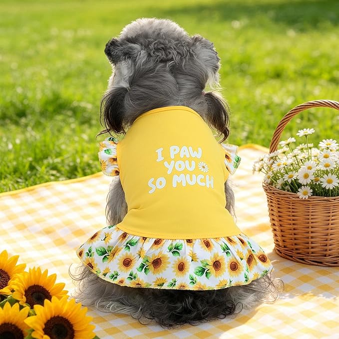XPUDAC 4 Pack Cute Dog Dress for Small Dog, Floral Pet Clothes Sweet Girl Puppy Dress Colorful for Birthday Holiday Spring Summer Pet Outfits Skirt for Girls, S