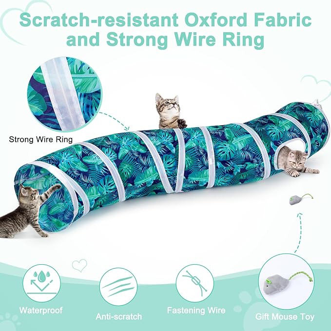Glittme Cat Tunnel, Cat Tunnels for Indoor Cats, S-Shape Peekaboo Cat Cave with Cat Toys, Foldable Cat Tubes and Tunnels for Cats, Rabbit, Puppy, Guinea Pig