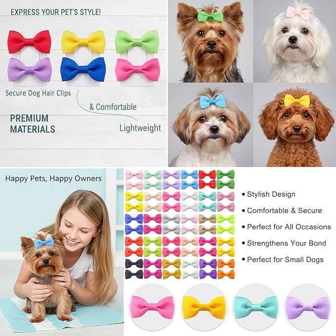 Dog Hair Bows 2 inches Small Puppy Bowknot Clips for Pet Grooming Accessories Doggy 60Pcs (30 Pairs)