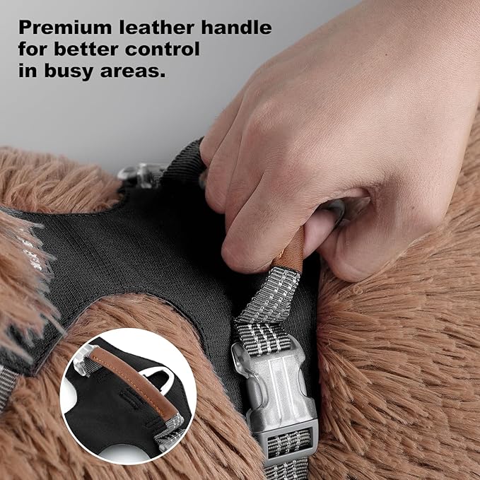 No Pull Dog Harness – Adjustable Reflective Nylon Vest for Small Medium Large Dogs, Escape Proof Training Harness with Leather Control Handle, Lightweight Aluminum Hardware (Black, L)
