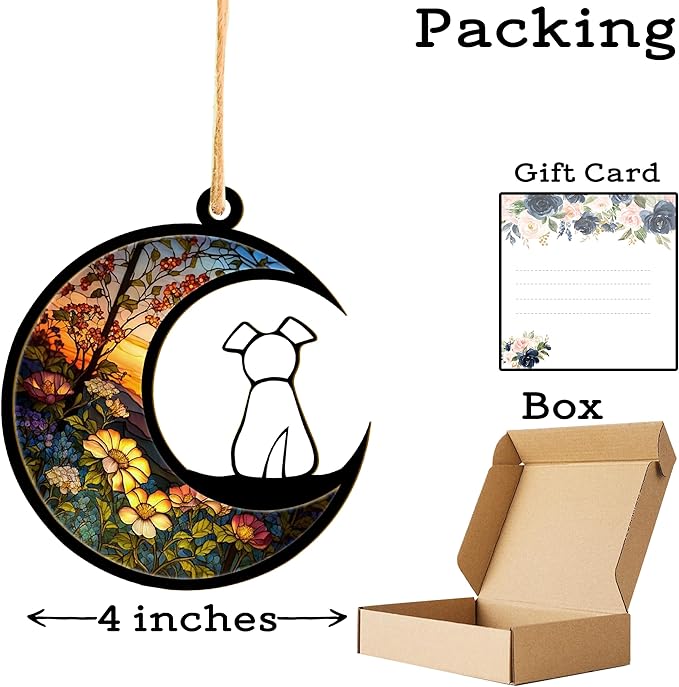 LOVELYPOD DIY Dog Ornament Suncatcher Memorial Gifts for Dog Lovers, White Dog Decor on Moon Window Hangings Suncatcher, Loss of Dog Sympathy Gift, Remembrance Gifts in Memory(4 Inches)