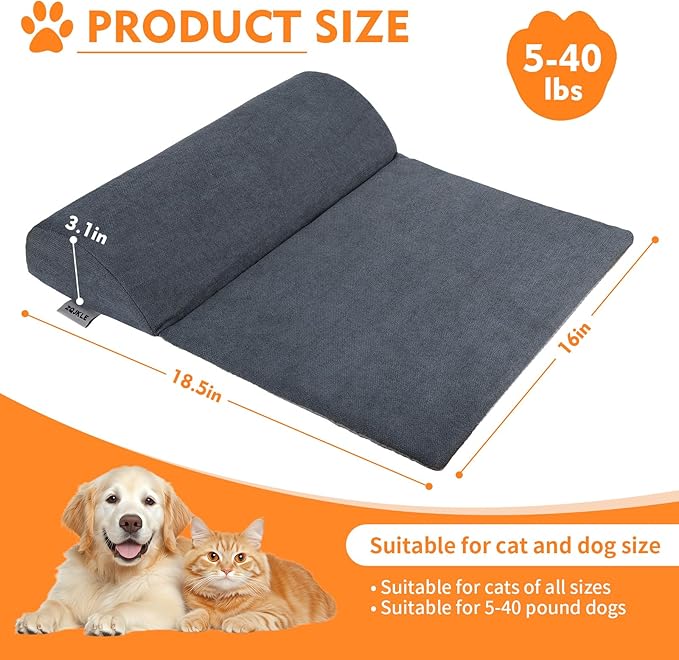 Dog Bolster Pillow with High Resilience Foam, Headrest for Medium Small Dogs, Benefit for Cervical Vertebra and Neck, Easy to Carry, Machine Washable Cover＆Easy to Clean(Medium)
