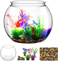1 Gallon Plastic Betta Fish Bowl with 6 Pcs Artificial Plastic Plants and 500g Decorative Gravel, Betta Fish Tank and Decoration Accessories Small Large Bowl Ornaments Starter Kit
