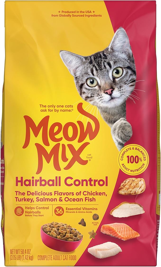 Meow Mix Hairball Control Dry Cat Food, 3.15 Pound Bag (Case of 4)