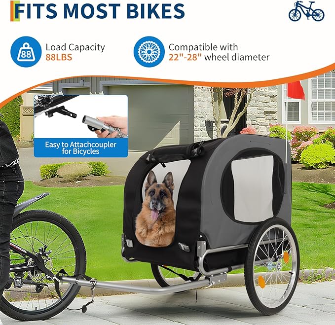 Dog Bike Trailer, 88LBS Dog Cart for Bicycle, Pet Cart Bicycle Carrier for Small and Medium Pets,Easy Folding Cart Frame, Quick Release Wheel, Univer-Sal Bicycle Coupler, Washable Non-Slip Lining