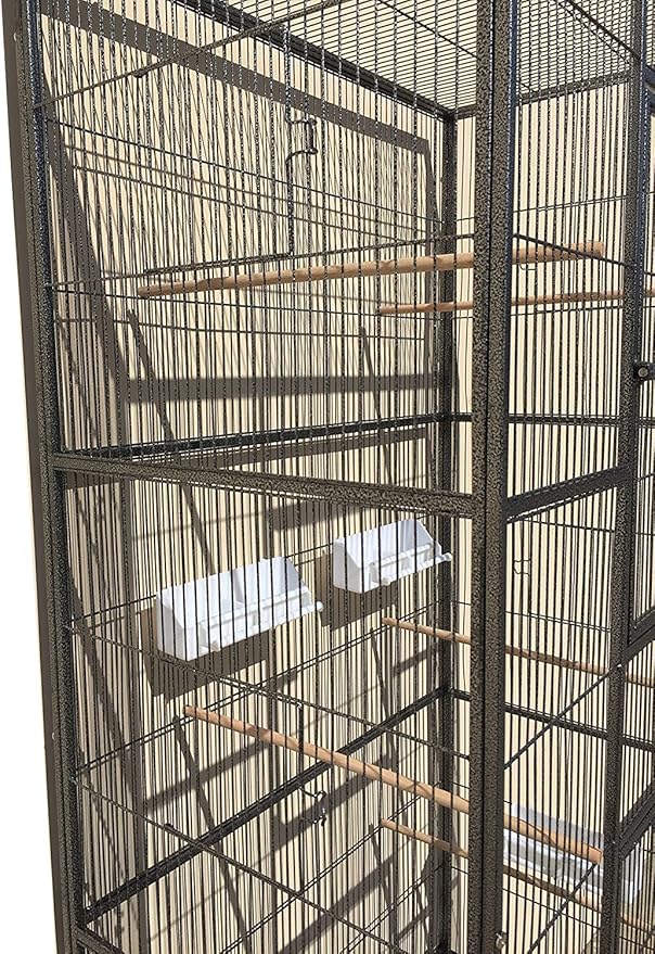 Extra Large Double Stacker Breeding Flight Bird Wrought Iron Separate Parrot Bird Cage Side Nesting Box Doors Easy Clean Pull Out Metal Grate Tray and Removalbe Rolling Stand