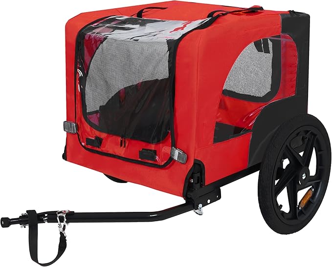 Heavy Duty Dog Bike Trailer with 16" All-Terrain Wheels & Universal Hitch, Foldable Pet/Cargo Carrier for Bicycles, Camping, Hiking