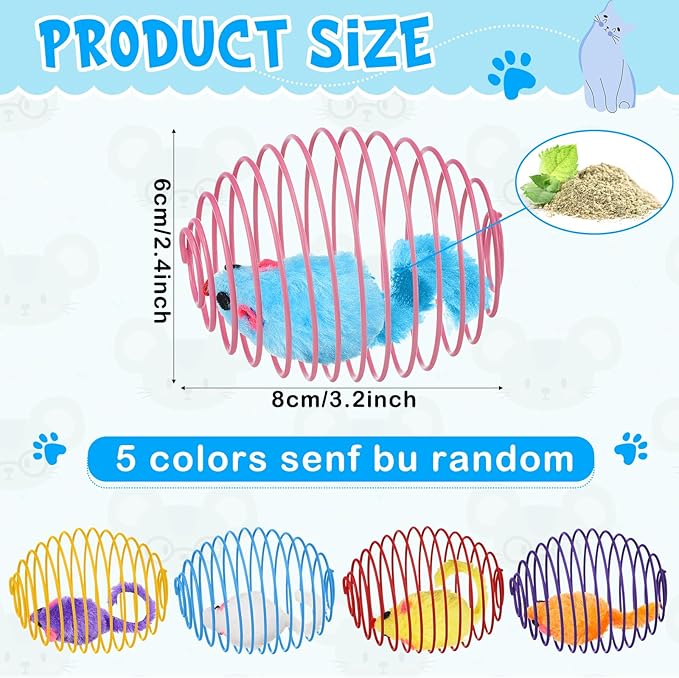 Jecery 5 Pcs Cat Spring Balls Toys Stretchable Rolling Balls Colorful Playful Coils Interactive Action Toy Caged Rats for Kitten Pet Supplies (Catnip Rats,Multicolor)