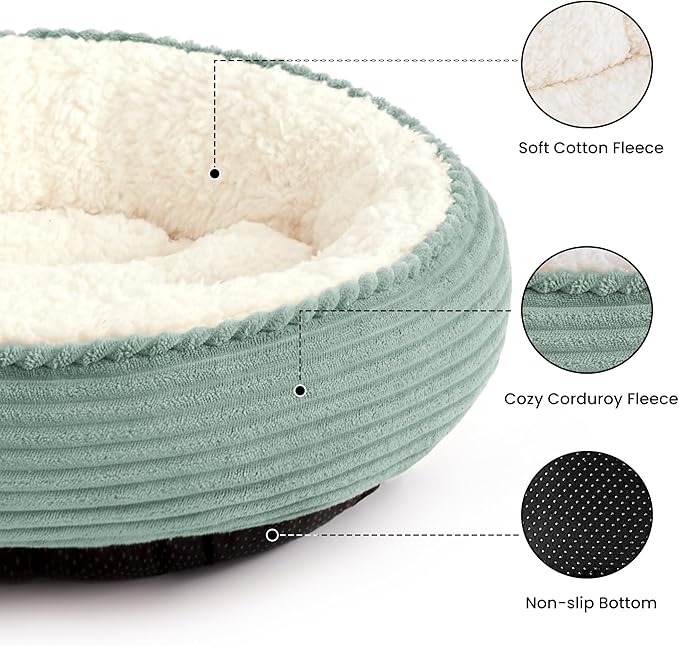 Love's cabin Round Donut Cat and Dog Cushion Bed, 20in Pet Bed for Cats or Small Dogs, Anti-Slip & Water-Resistant Bottom, Super Soft Durable Fabric Pet beds, Washable Luxury Bed Apple Green Stripe