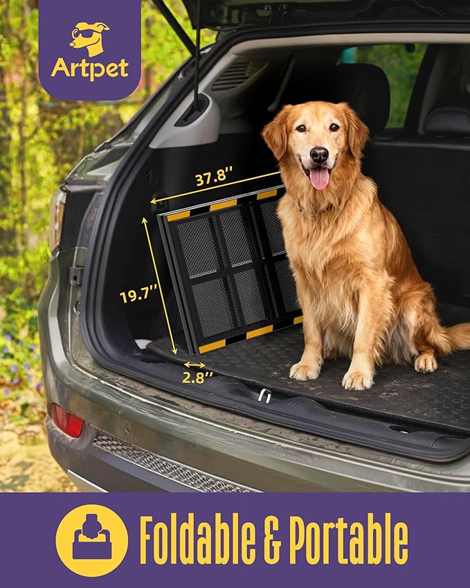 Wide Dog Ramp for Car 75” Long, Folding Outdoor Pet Ramp for Large Dogs Non-Slip Dog Car Ramp for Truck, SUV, RV