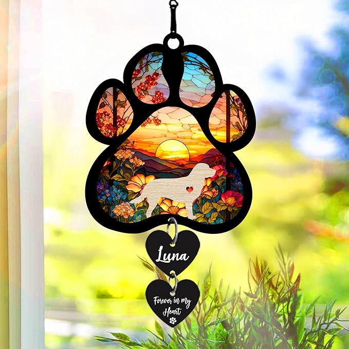 NAZENTI Personalized Dog Memorial Suncatcher, Loss of Pets Hanging Ornament, Customized Sympathy Gift, Custom Bereavement Gifts Dogs, Dog Remembrance Gifts, Dogs Wind Chimes Memorial, Pet Owner