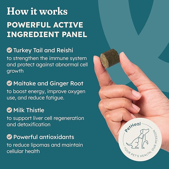 PetHeal Immune Plus Chews for Dogs - Vet-Reviewed - Supports Immunity, Energy & Liver Health with Turkey Tail, Reishi & Milk Thistle | Reduces Lumps & Promotes Shiny Coat | 30 Pork-Flavored Soft Chews
