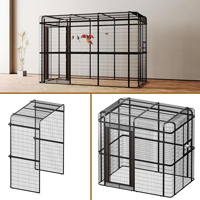 wonline 10FT Extra Large Bird Cage for Parakeets Outdoor Bird Aviary Parrot Cage with Perch, Walk-in Heavy Duty Birdcage for Macaws Canaries Parrots Budgie Lovebirds, Black