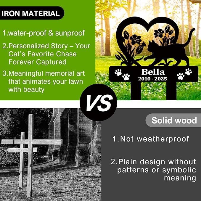 Pet Grave Markers Dog,Metal Pet Headstone for Lost Dog Sympathy Gift,Waterproof Dog Grave Markers for Garden or Indoor,Dog Tombstone Garden Memorial Graves (cat)