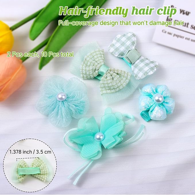 180+ Pcs Green Dog Hair Accessories Set,Small Dog Hair Bows with Rubber Bands,Cute Puppy Hair Ties,Bowties for Small Dogs Cats,Dog Hair Clip,Floral Bell Collar,Flower Scrunchie