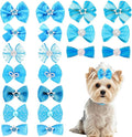 20 PCS Cute Dog Hair Bows with Rubber Bands Elastic Handmade Mix Style Lace Rhinestone Pearls for Furry Puppy Cat Pet Girl, Sky Blue