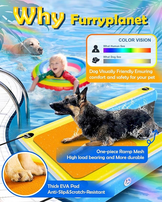 Inflatable Dog Pool Water Ramp – 60"x40" Extra Large Boat Ramp for Dogs Up to 240 lbs, Non-Slip EVA Foam Inflatable Dock Floating Platform, Pool Floats Platform for Lakes, Boats& Oceans