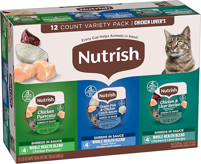 Nutrish Grain Free Chicken Lover's Whole Health Blend Variety Pack Wet Cat Food, 2.8 oz. Cup, 12 Count (Rachael Ray)