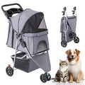 DUMOS 3 Wheels Pet Stroller for Small Dogs and Cats – Foldable Dog Stroller with Mesh Windows, Storage Basket & Cup Holder, Lightweight & Durable Pet Carrier for Travel, Outdoor Use – Grey