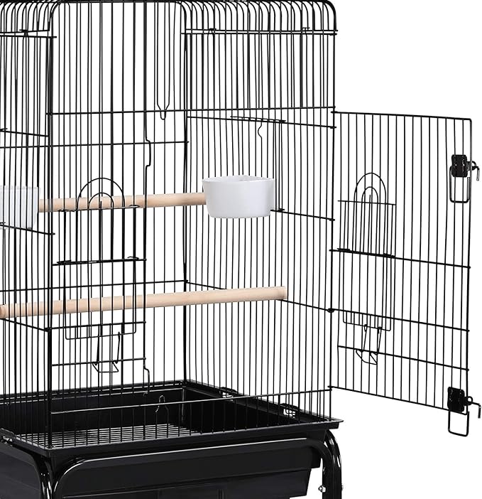 Yaheetech Medium Parakeet Bird Cage for Small Birds Sun Parakeets Green Cheek Cockatiels Conures with Wooden Perches&Rolling Stand, Black