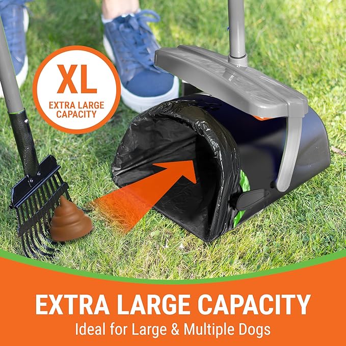 Pupzle Dog Pooper Scooper with Bag Attachment, 40" Long Handle Pooper Scooper for Large Dogs, Dog Poop Scoop for Yard, Large Capacity Swivel Bin and Rake, Lavender Scented Bags (Grey)