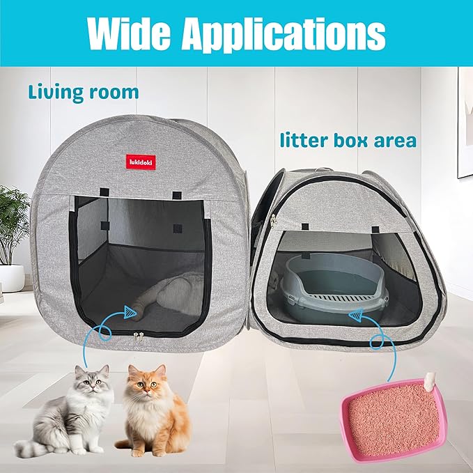 Portable Cat Playpen 2-Room, 2-in-1 Pop-up Cat Dog Crate Play Enclosure with Separate Areas, Foldable Pet Playpen for Puppy Kitten and Small Animals Indoor Outdoor