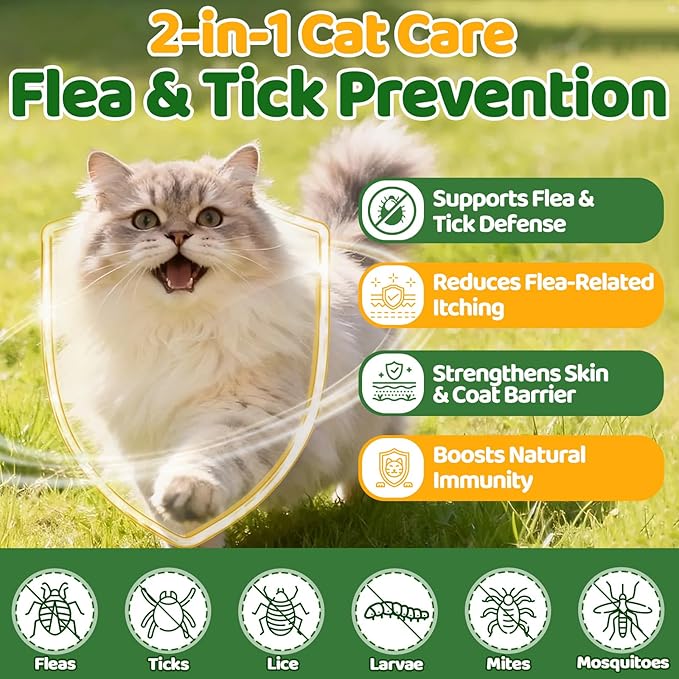 Flea and Tick Prevention for Cats, 500 Cat Flea Treatment with Probiotics Chewables, Crunchy & Creamy Treats Natural Oral Flea Supplement with Skin & Coat, Digestive Support - Chicken, Krill Flavor