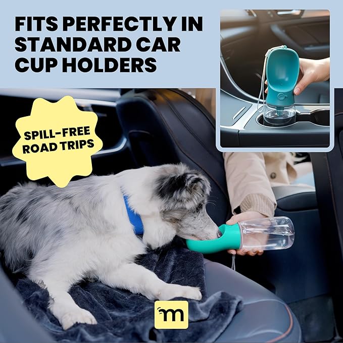 MalsiPree Dog Water Bottle Dispenser for Walks - 12 oz Navy Blue - Leak-Proof Lock & One-Hand Operation - On The Go Dog Water Dispenser- Pet Travel Bottle with Built-in Bowl, for Hiking & Travel