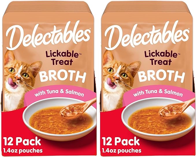 Hartz Delectables Savory Broths Tuna & Salmon Lickable Wet Cat Treats,(Pack of 24)