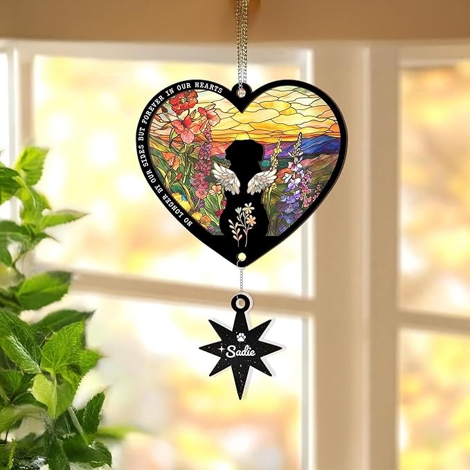 Personalized Dog Memorial Suncatcher – Custom Multiple Dogs with Names, Breeds & Backgrounds, Loss of Dog Sympathy Gift, Pet Remembrance Keepsake, Gift for Dog Lovers