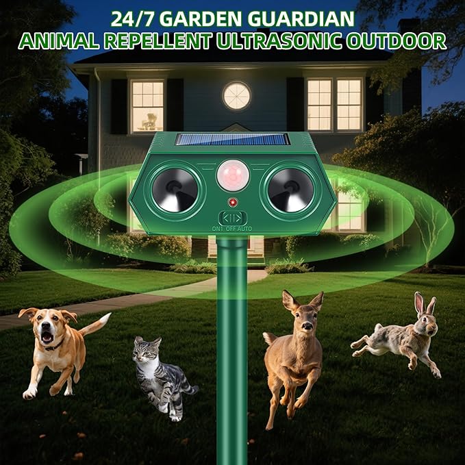 2026 New Racoon Squirrel Sonic Fortress Pro Cat Repellent Outdoor, Solar Ultrasonic Animal Repeller Deer Deterrent with Motion Sensor to Scare Rabbit Skunk Dog Coyote Out of Garden Farm Yard(4Pack)