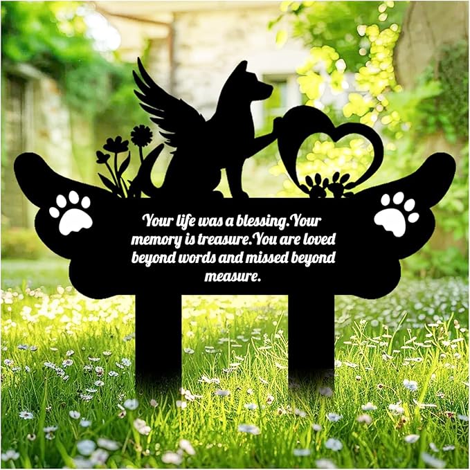 Metal Dog Grave Markers, Waterproof & Sun-Proof, Personalized Pet Memorial Stake, 13.7in (Dog)
