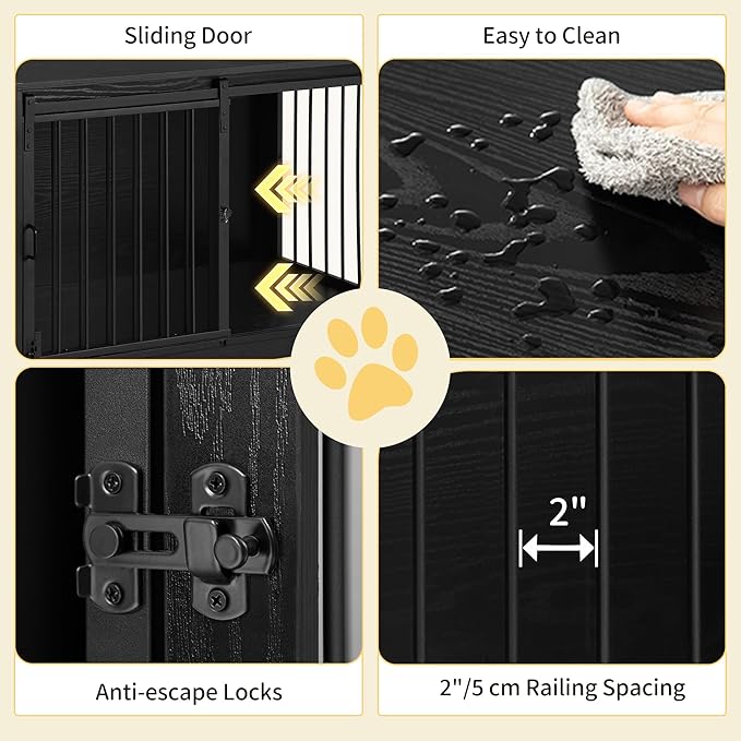 39.3" Dog Crate Furniture with Barn Door, Heavy Duty Dog Kennel Indoor with 2 Doors, Wooden Pet Cage End Table for Large Small Medium Dogs, Anti-Chew Anti-Escape, Black DFC02304B