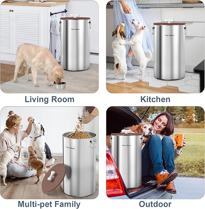 2PK 35 Lbs Stainless Steel Dog Food Storage Container with Airtight Lid & Ceramic Bone Handle, Large Metal Dog Food Bin for Dogs & Cats, Keep Fresh, Easy to Clean