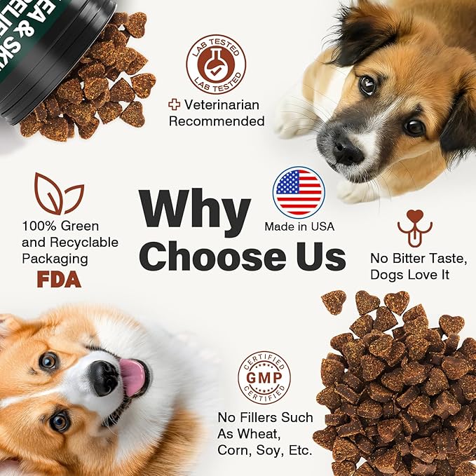 Omega 3-Dog Flea and Tick Prevention Allergy Chews for Dogs Treatment Chewable Natural Flea and Tick Skin and Coat Supplement Immune Dog Chews Yeast Relief Prevention for Dogs Itching and Licking