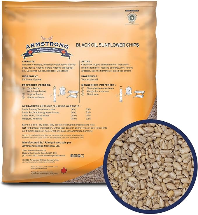 Armstrong Wild Bird Food Black Oil Sunflower Chips, 4 Pounds - for Northern Cardinals, American Goldfinches and Black-Capped Chickadees - Ideal for Outside Feeders