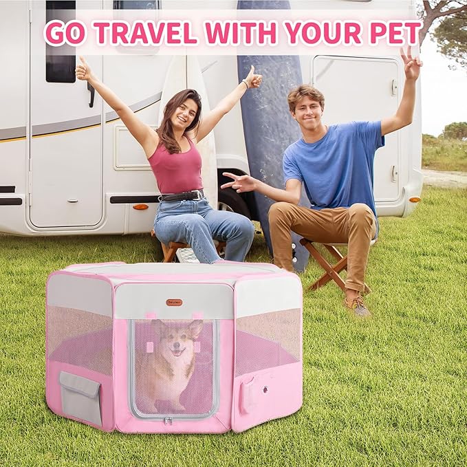 Dog Playpen, Portable Pet Play Pen Foldable Carrying Case, Puppy Pens Outsid for Small Cat Indoor/Outdoor, Removable Mesh Shade Cover