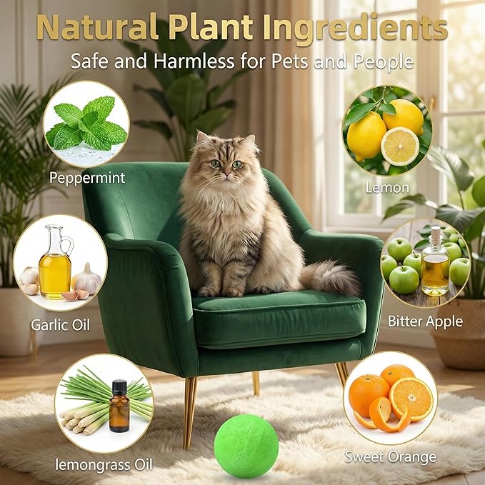 10Pack Cat Repellent Outdoor & Indoor, Natural Peppermint Oil Cat Deterrent Balls Outdoor Indoor Keep Cats Off Yard Garden Lawn Plants and Chew (Green)