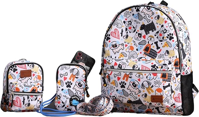 PawLook Dog Backpack to Wear with Chest Harness Self Carrier dogbag with Additional Pocket for Poop Bag Anti Slip Stylish Dog Bag for Your pet Street Smart Serie White Bone Medium