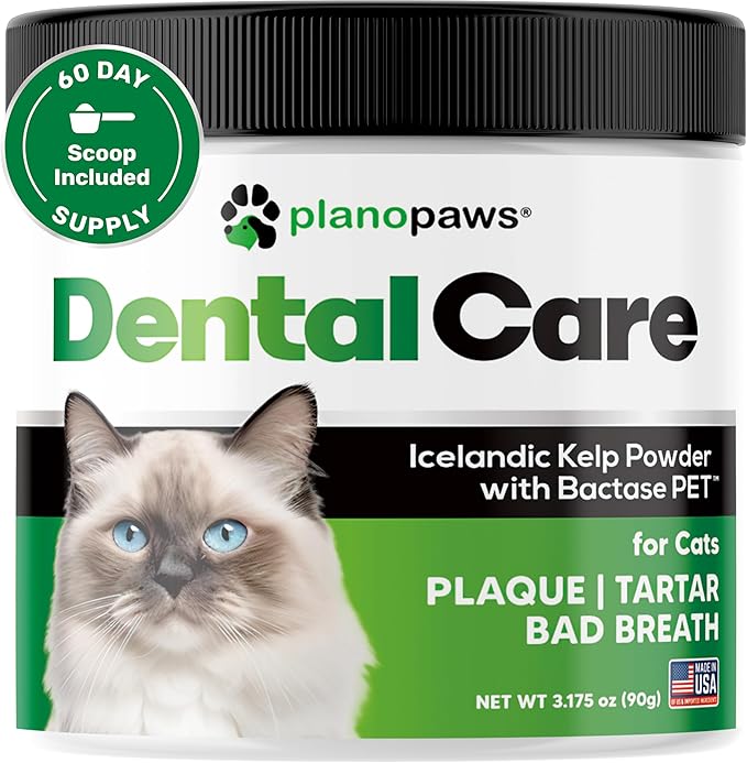Cat Dental Care Powder - Easier Than Toothpaste - Alternative to Dental Treats for Plaque Removal - Teeth Cleaning Powder with Bactase PET - Breath Freshener for Bad Breath - Oral Care All Ages, Sizes