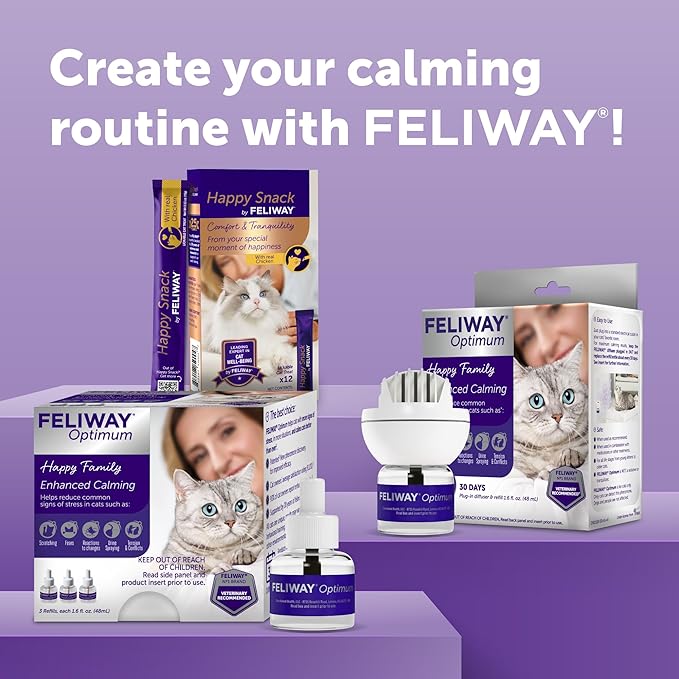 FELIWAY Optimum 6 x 30 Day Cat Calming Refills for Pheromone Diffuser, 6 x 48ml Value Pack - Helps Reduce Common Signs of Stress in Cats & Kittens, Enhanced Calming