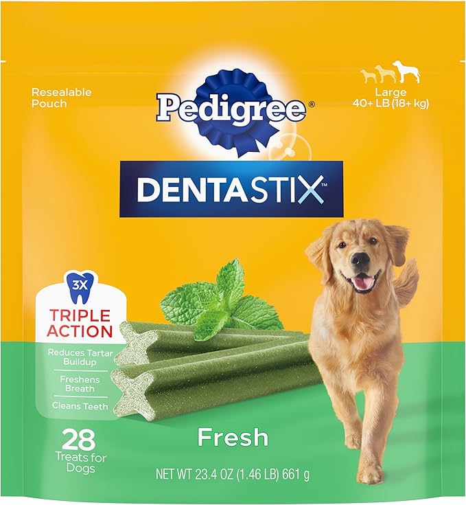 Pedigree Dentastix Dog Dental Treats, Large Breed Dog Treats, Fresh Flavor, 1.46 lb. Bag (28 Treats Total)