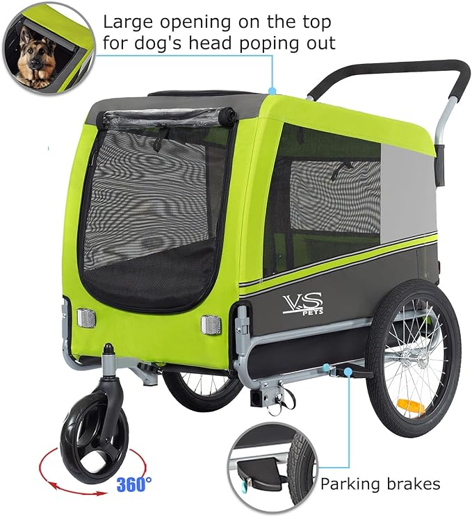 Tiggo Veelar Sports Pets Large Dog Bike Trailer & Stroller for Medium,Large Dog or Multiple Small Dogs, Pet Stroller for Dogs Up to 78 lbs, Parking Brakes, Low Center of Gravity