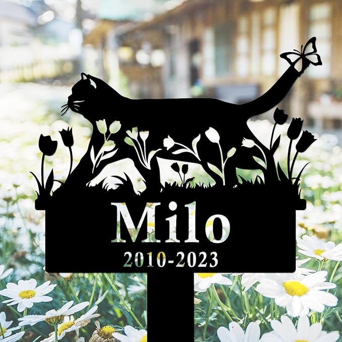 Custom Cat Memorial Stake, Personalized Cat Grave Marker Outdoor, Cat Memorial Garden Stake, Custom Flowers Cat Memorial Plaque, Cat Tombstone Marker Customized Cat Memorial Gift