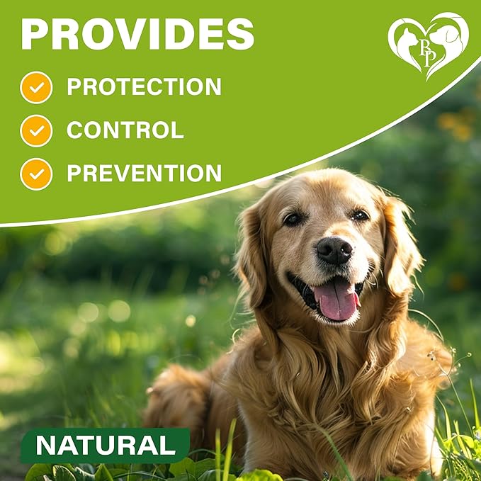 Natural Flea & Tick Repellent Collar for Dogs – Plant-Based, Waterproof, 6-Month Pest Protection – Adjustable, Safe (1 Pack, 2 Count)