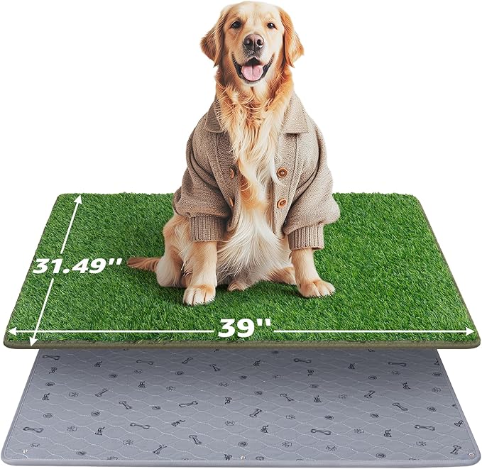 Dog Grass Mat with Pee Pad, Artificial Indoor Turf Grass Potty Training Pads for Dogs Tray Doggies Washable Reusable Puppy Pads Leakproof Pee on Outdoor Patio Balcony Apartment(39x31.49'')